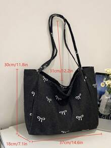 Nueva bolsa de lona lavada con lazo azul de moda coreana versátil, muy atractiva, para ir y venir, viajes, compras, vuelta al colegio, de gran capacidad, bolso de dama dulce y elegante, bols - Negro - Ver 11