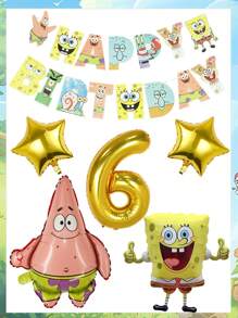 SPONGEBOB Conjunto de globos de Bob Esponja, decoración de fiesta de cumpleaños infantil de dibujos animados y anime, globos de película de aluminio, elementos de decoración de fondo
