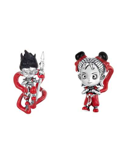 WOSTU 1pc 925 Sterling Silver Cute Nezha Bead Red "Demon Child" Charm Cute Nezha Character Pendant Fit DIY Original Bracelets And Necklaces For Women Fine Jewelry Accessories