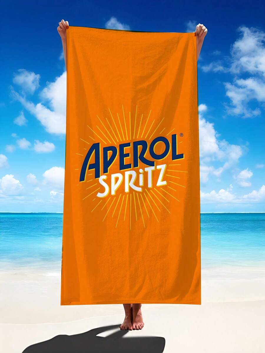 1pc Aperol Spritz Orange Beach Towel - Oversized Sand-Free Quick-Dry Microfiber Towel With Bold Logo & Radiating Lines Design For Travel, Pool, Beach | Ideal Gift For Outdoor Enthusiasts, Travel Accessory, Stylish Beachwear