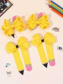 4 件装女童开学发夹铅笔蝴蝶结鳄鱼夹黄粉黑发夹开学第一天发夹可爱甜美发夹新学期礼物发夹儿童发饰 - 彩色 - 查看 7