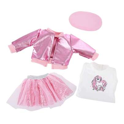 16-18 英寸婴儿娃娃粉色夹克服装套装，多件套春秋公主裙套装，包括夹克、薄纱裙、上衣、帽子