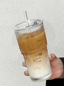 Heat Resistant Glass Coffee Cup With Lid And Straw - Leak Proof Portable Hot Drink Cup, Suitable For Office And Outdoor Travel, Fashionable Straw Cup, Simple Coffee Cup With Lid, Transparent Glass Straw Cup, Office Coffee Cup, Glass Coffee Cup With Lid And Straw, Straw Cup With Lid, Coffee Cup With Straw, Beverage Cup With Lid And Straw Back To School