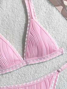 Bikinx Traje de baño de tankini con bloque de color y adorno de volantes para vacaciones - Rosa - Ver 3