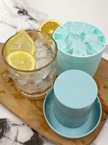 1pc Multi Grid Plastic Ice Cube Mold, Simple Bucket Design Ice Cube Making Tray, With Lid, Suitable, Silicone Portable Ice Mold, Easy Release Silicone Ice Cube Mold, For Perfectly Shaped Ice Cubes, With Multiple Compartments And Simple Bucket-Shaped Design - Blue - View 5