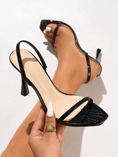 Women's High Heel Sandals, Fashionable Glamorous Sexy Party/Banquet/Outdoor Stilettos, Spring/Summer, Square Toe, PU Leather, Crocodile Pattern, Ankle Strap, Elegant, Suitable For Wedding, Outdoor, All Seasons