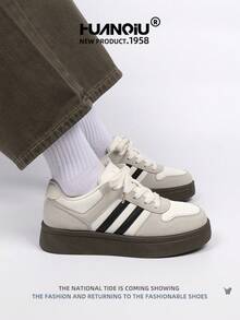 HUANQIU 2025 New Women's Shoes, Hiking Shoes, Ladies' Sports Shoes, Chunky Sneakers, Mesh Breathable White Shoes, Versatile, Light And Comfortable, Lace-Up Soft-Soled Casual Shoes, Running Shoes, White Four Seasons Shoes