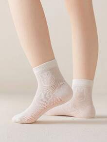 5 Pairs Kids Solid Color Cute Rabbit Net Design Breathable Mid-Calf Socks, Stylish For Boys And Girls Casual Daily Wear - Multicolor - View 6