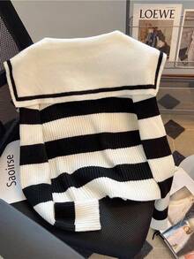 ii Hochwertige gestreifte Kontrast-Farben 2 in 1 Strickjacke für Frauen