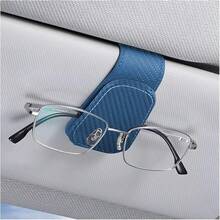 Sunglasses Holders For Car Sun Visor, Leather Eyeglasses Hanger Mounter, Magnetic Glasses Holder And Ticket Card Clip, Auto Interior Accessories Universal For SUV Pickup Truck - 藍色 - 查看 1