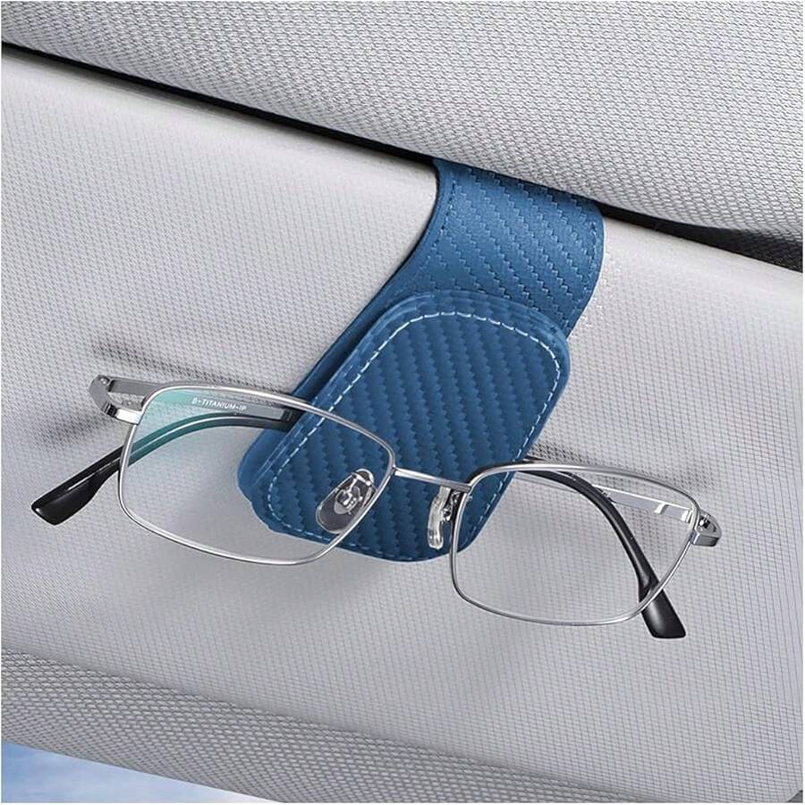 Sunglasses Holders For Car Sun Visor, Leather Eyeglasses Hanger Mounter, Magnetic Glasses Holder And Ticket Card Clip, Auto Interior Accessories Universal For SUV Pickup Truck - 藍色 - 查看 1