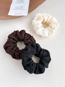 1pc/3pcs New Pleated Scrunchie 4.33in Large Size Elegant Brown Hair Ties Solid Color Versatile Hair Accessories Suitable For Commuting, Work, Outing, Travel, Party, Washing Face, Mask Applying, Outfit Matching