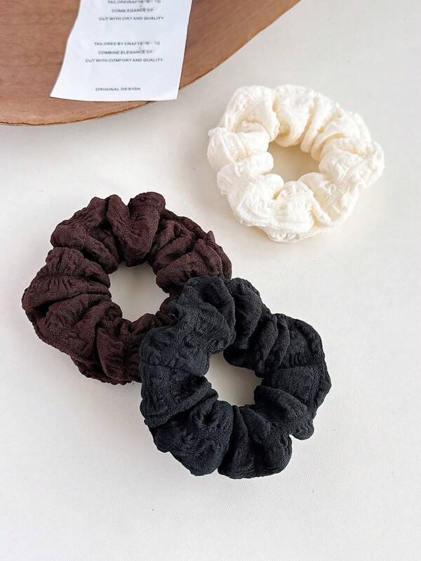 1pc/3pcs New Pleated Scrunchie 4.33in Large Size Elegant Brown Hair Ties Solid Color Versatile Hair Accessories Suitable For Commuting, Work, Outing, Travel, Party, Washing Face, Mask Applying, Outfit Matching