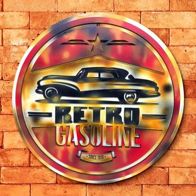 Wood's House Placa Decorativa Retro Gasoline Ferrugem 3d MDF Relevo Decoração Bar Garagem Cantinho do Churrasco