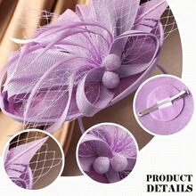 Fascinator Tea Party Hat - 2025 Derby Pillbox Hat Women (.87x5.9inch) - 杏色 - 查看 9