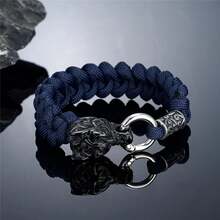 Pulsera vikinga de lobos de la mitología nórdica de Odín para hombres, de acero inoxidable trenzado con cuerda de paracaídas, runas vikingas y nudos celtas para joyas de exterior - Dorado - Ver 5