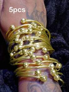 5/10pcs Luxury Retro Boho Adjustable Stackable Bracelets, Golden Cuff Bracelets For Women Men Daily Party Holiday Chunky Jewelry Gift - Multicolor - View 21