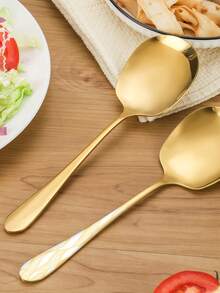 Lingură de servire din oțel inoxidabil lustruit oglindă 1 buc, lingură de bufet de dimensiuni mari, calitate groasă pentru restaurant, potrivită pentru bucătărie, gătit, masă, petreceri de Crăciun și banchete, potrivită pentru mașina de spălat vase, rechizite școlare - Aur - Vizualizare 7