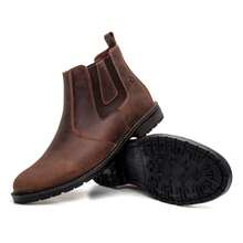 Men's Genuine Leather Casual Chelsea Boot Soft Durable Coffee 3001