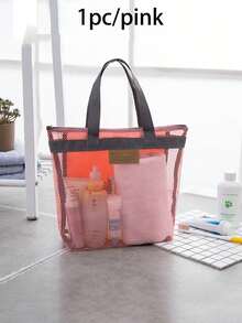 1pc New Mesh Shower Caddy, Beach Bag, Hanging Toiletry Bag With Zipper Pockets, Cosmetic Storage Pouch, Ideal For Travel, Gym, Camping, Dorm, Women, Beach, Camping Gear, Travel Essentials, Beach Essentials - Multicolor - View 12