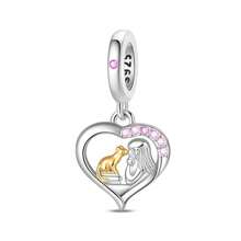 1 pièce Pendentif d'amour pour femmes avec zirconium rose scintillant, motif patte d'animal de compagnie chat chien, lune et étoile, en argent sterling 925. Idéal pour le DIY de bracelet, collier, cadeau d'anniversaire. Parfait pour un port quotidien pour épouse et amies.