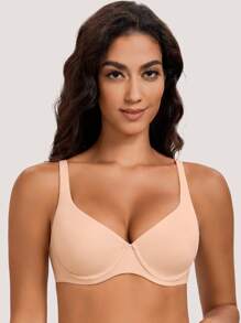MELENECA MELENECA Women's V-Neck Minimizer Underwire Plus Size Unlined Plunge T-Shirt Bras
