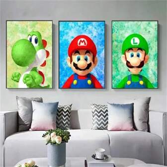 bandai 1 pièce Affiches avec cadre optionnel, Œuvres murales Bros. Affiche Anime Luigi Peinture murale sur canevas Arrière-plans décoratifs Peinture murale cadeau