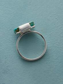 1 pieza Anillo cuadrado de cobre con turquesa sintética vintage bohemio, perfecto para uso casual, fiestas y días festivos