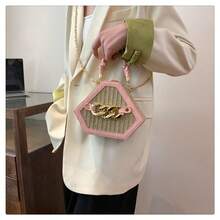 Woven Straw Bag For Women, Handmade Straw Shoulder Bag For Women, Suitable For The Beach, Daily Commuting, And Vacation. (Black/White/Pink) - Pink - View 1