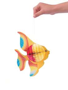 3 件套海洋派对装饰套装，彩虹蜂巢鱼挂饰，室内外多彩海洋风格装饰，生日派对道具，毕业典礼热带鱼派对装饰用品 - 海底/美人鱼/卢奥/夏威夷/生日餐桌中心装饰 - 混合彩色纸质材料 - 彩色 - 查看 7