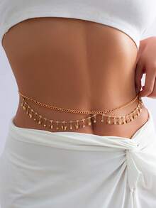 1件性感比基尼沙滩水晶星星装饰多层腰链，适合女性在秋季、万圣节等场合穿着。 - 金色 - 查看 8