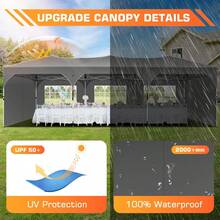 tooluck 10x30ft Pop Up Canopy Tent Gazebo For Parties With 5 Sidewalls Push Center Lock & Air Vent Waterproof & UPF50+ Gazebo Outdoor Tent For Party Wedding BBQ With 4 Sandbags 8 Stakes & 16 Ropes,Grey - 灰色 - 查看 5