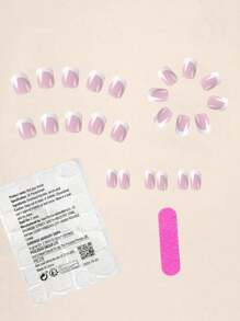 24 Pezzi di Unghie Finte Quadrate Corte Rosa Opache con Bordo Bianco, Stile Manicure Francese Minimal, Design Versatile, Adatte per Smalto Gel e Adesivi per Cuticole