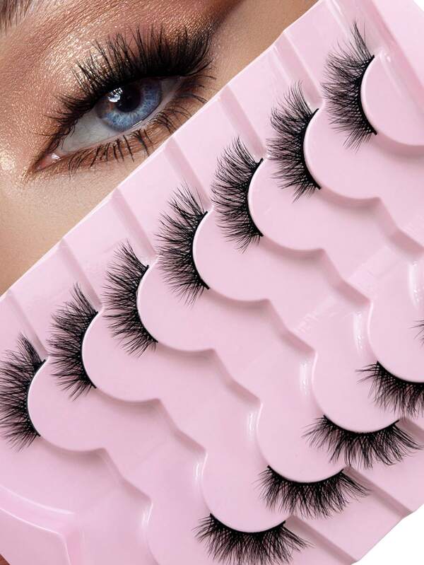 Hinarin Hinarin 7 Pairs Half Lashes 3D Volume Wispy Black Band Half Eyelashes Short Curly Crossed Cat Eye Look False Eyelashes Natural Look Faux Mink Lash For Party Club Lashes Pack
