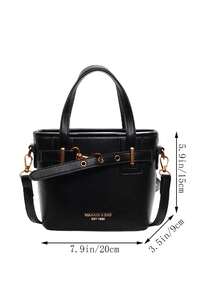 Faux Leather Solid Color Mini Bucket Bag, Versatile Casual Handbag And Shoulder Bag - Black - View 3