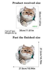 1pc 3D White Puppy Broken Wall Pattern Sticker, PVC Self-Adhesive Bathroom Wall Decal