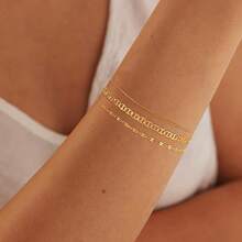MBW Gold Bracelets Women, Dainty 14K Gold Plated Bracelet Stack Beaded Chain Bracelet Set Thin Small Cute Paperclip Bracelets Fashion Waterproof Jewelry Gold Accessories Women - Style7 - 查看 2