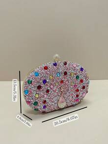 Rhinestone Embellished Pink Evening Clutch Bag With Detachable Gold Chain, Luxury Shiny Mini Evening Bag For Women, Suitable For Formal Party, Banquet, Prom, Wedding, Cocktail Party. Can Be Paired With Party Dresses, Evening Gowns, And Sequin Outfits. - Pink - View 8