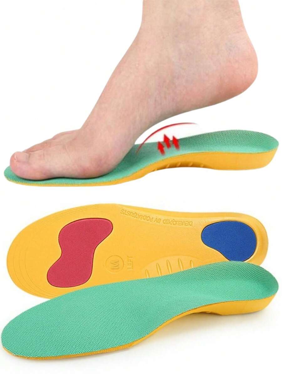 1Pair EVA Green Children's Arch Insole, Learning To Walk, Heart Support Insole, Unisex High Elasticity Insole - Yellow - View 1