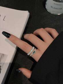 1pc Fashion Versatile Design Emerald Double-Layer Zirconia Ring