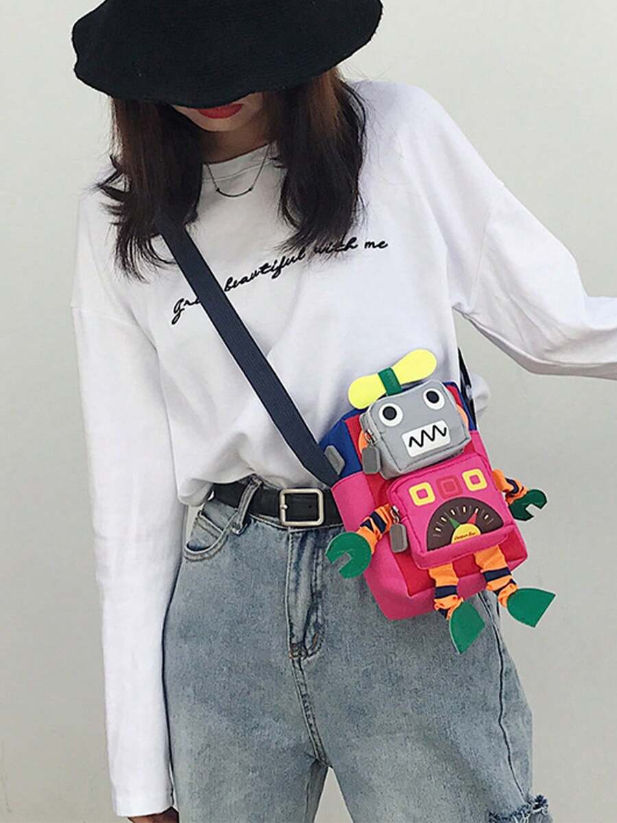 1 件趣味机器人卡通单肩包个性时尚百搭斜挎包日本女孩手机零钱包