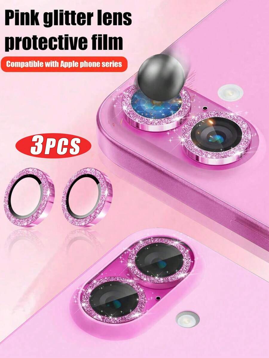 3 Piezas de Película Protectora de Lente con Brillo Rosa para 16/15/14/13/12/11 Serie completa, Cubierta de Protección de Lente HD Transparente de Protección Completa, Carcasa Protectora, Protector de Cámara, Adecuado para Película Protectora de Lente de , Regalo para Cumpleaños, Familia, Amigos, Cristal Brillante, Protector de Lente, Accesorios para Teléfono