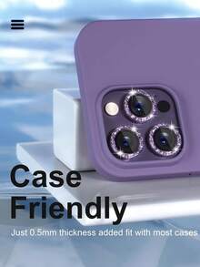 3 piezas Película protectora de lente de cámara para iPhone 14 Pro/14 Pro Max/17/16 Pro Max/16 Pro/15 Pro Max/15 Pro/13 Pro Max/13 Pro/12 Pro Max/13 Pro/12 Pro/11, Cubierta de lente de vidrio templado 9H, Accesorios decorativos de metal, Brillo morado