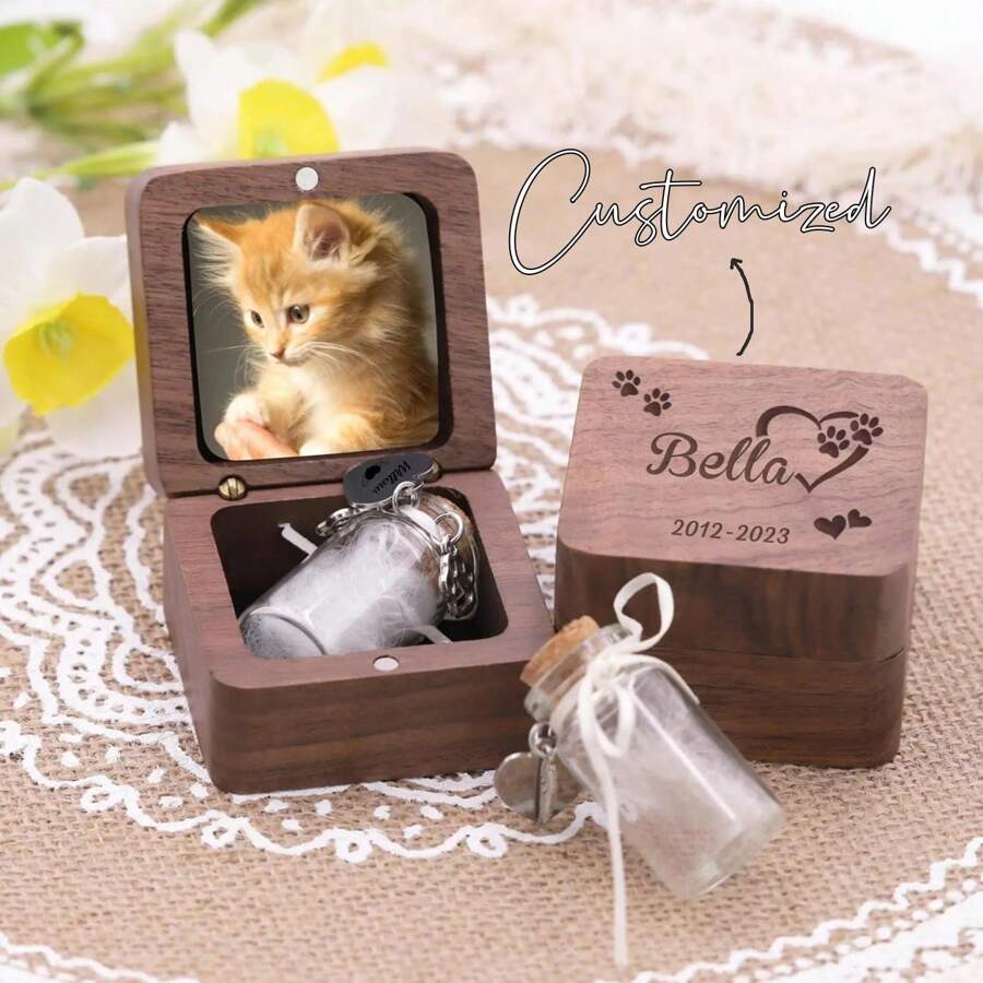 Handgefertigter Holz-Haustier-Gedenkgegenstand, personalisierte Aufbewahrungsbox für Haustierasche, personalisiertes Geschenk für Katzenverlust und Hundeverust, Gedenkgegenstand für Haustierhaare, Haustier-Beileidsgeschenk