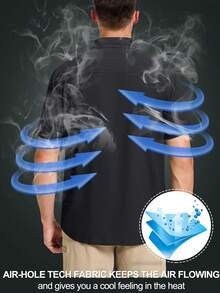 Cavva 男士户外 UPF50+ 钓鱼徒步衬衫 防水柔软轻便透气 3 个实用口袋 钓竿架 太阳镜环 笔槽 内置眼镜布 徒步露营 - 黑色 - 查看 4