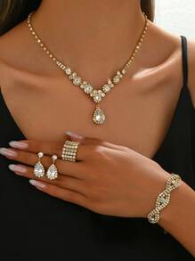 1 Conjunto de Joias da Moda para Mulheres: 1 Colar, 1 Par de Brincos, 1 Pulseira, 5 Anéis Elásticos, Adequado para Uso Diário, Banquetes, Vestidos de Casamento, Festivais de Música, Mês do Orgulho, Sessões de Fotos de Formatura, etc.