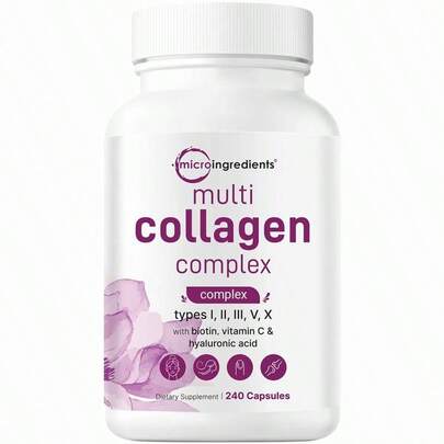 Multi Collagen Pills For Women & Men, 240 Capsules | Type I, III, V, X - Hydrolyzed Collagen Peptides With Biotin, Hyaluronic Acid & Vitamin C | Hair, Skin, Nail & Joint Support