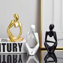 Thinker Statue Trio Plaster Sculpture Nordic Abstract Modern Home Decor Office Living Room Ornament - 黑色 - 查看 8