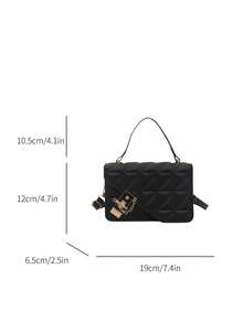 1 Set Minimalist Retro Mini Pure Colour Tote Small Square Bag Fashion Hardware Iron Edge Flap Opening Shoulder Strap Adjustable Crossbody Bag Coin Purse Suitable For Women's Daily Casual Matching Use - Black - View 7