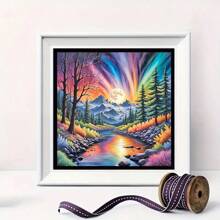 bunte Aurora Landschaft 5D Teildiamant Malset, geeignet für Anfänger und Erwachsene, runde volle Diamant Wandkunst Heimdekoration Basteln Geschenk